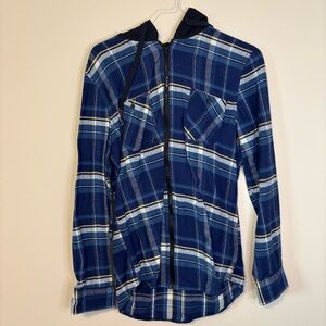 Raw Yarn Blue Plaid Shirt Hoodie